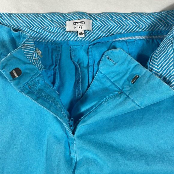 crown & ivy womens turquoise basic flat front 9" inseam chino shorts - size 4 - Picture 5 of 9